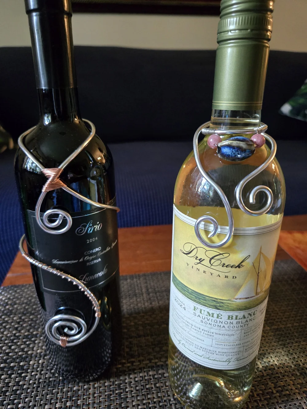 Bottle Bling - Spiral Wine Bottle Hanger with Accents . Various Types Of Wire.